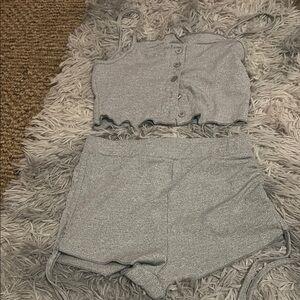 SHEIN Gray Ribbed Button-Up Cami and Shorts Set
